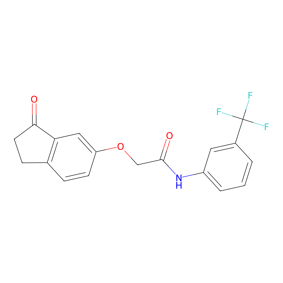 2-((3-oxo-2,3-dihydro-1H-inden-5-yl)oxy)-N-(3-(trifluoromethyl)phenyl)acetamide molecular structure, CAS 1203363-24-9