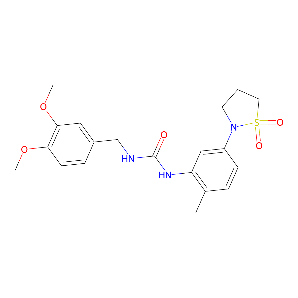 1-(3,4-Dimethoxybenzyl)-3-(5-(1,1-dioxidoisothiazolidin-2-yl)-2-methylphenyl)urea molecular structure, CAS 1203363-42-1