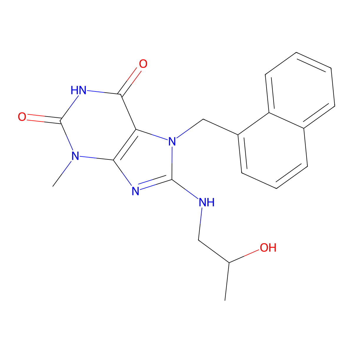 8-((2-hydroxypropyl)amino)-3-methyl-7-(naphthalen-1-ylmethyl)-1H-purine-2,6(3H,7H)-dione molecular structure, CAS 1203364-61-7