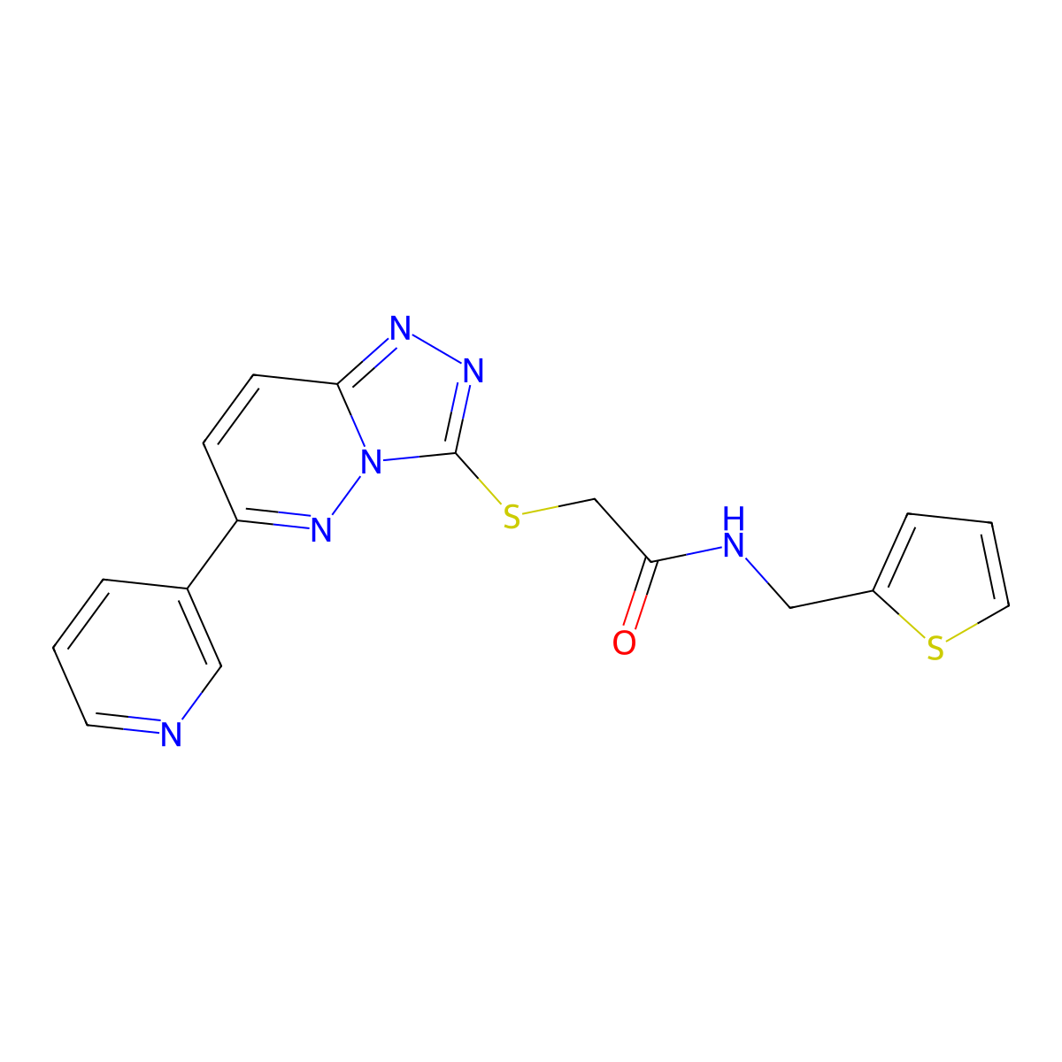 2-((6-(pyridin-3-yl)-[1,2,4]triazolo[4,3-b]pyridazin-3-yl)thio)-N-(thiophen-2-ylmethyl)acetamide molecular structure, CAS 1203365-53-0