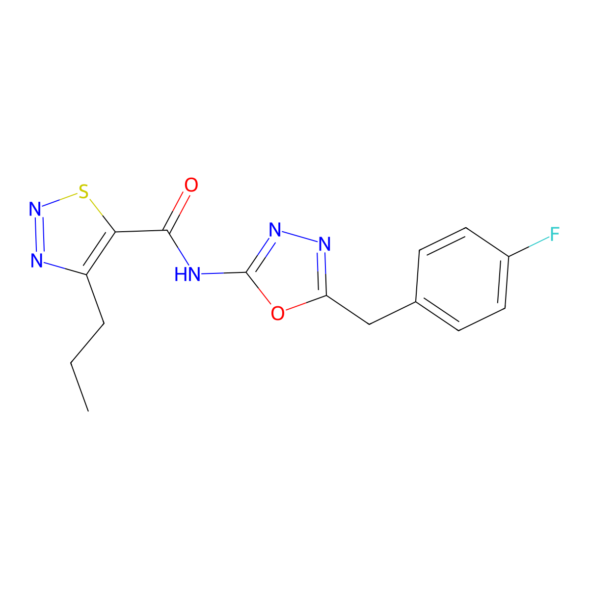 N-(5-(4-fluorobenzyl)-1,3,4-oxadiazol-2-yl)-4-propyl-1,2,3-thiadiazole-5-carboxamide molecular structure, CAS 1203366-03-3