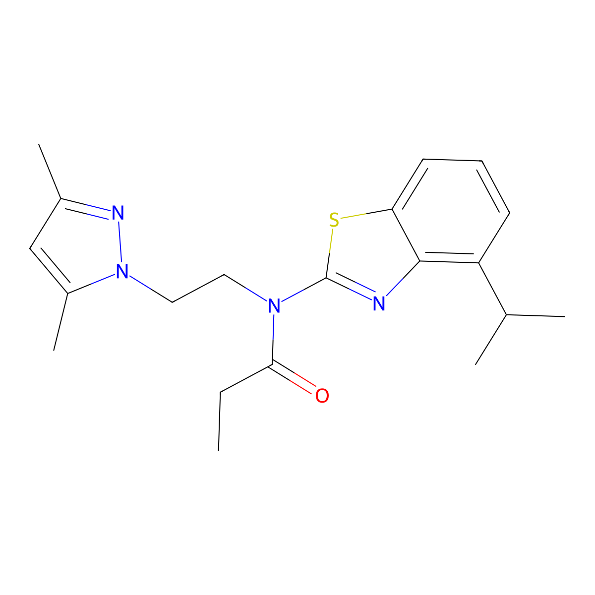 N-(2-(3,5-dimethyl-1H-pyrazol-1-yl)ethyl)-N-(4-isopropylbenzo[d]thiazol-2-yl)propionamide molecular structure, CAS 1203366-24-8