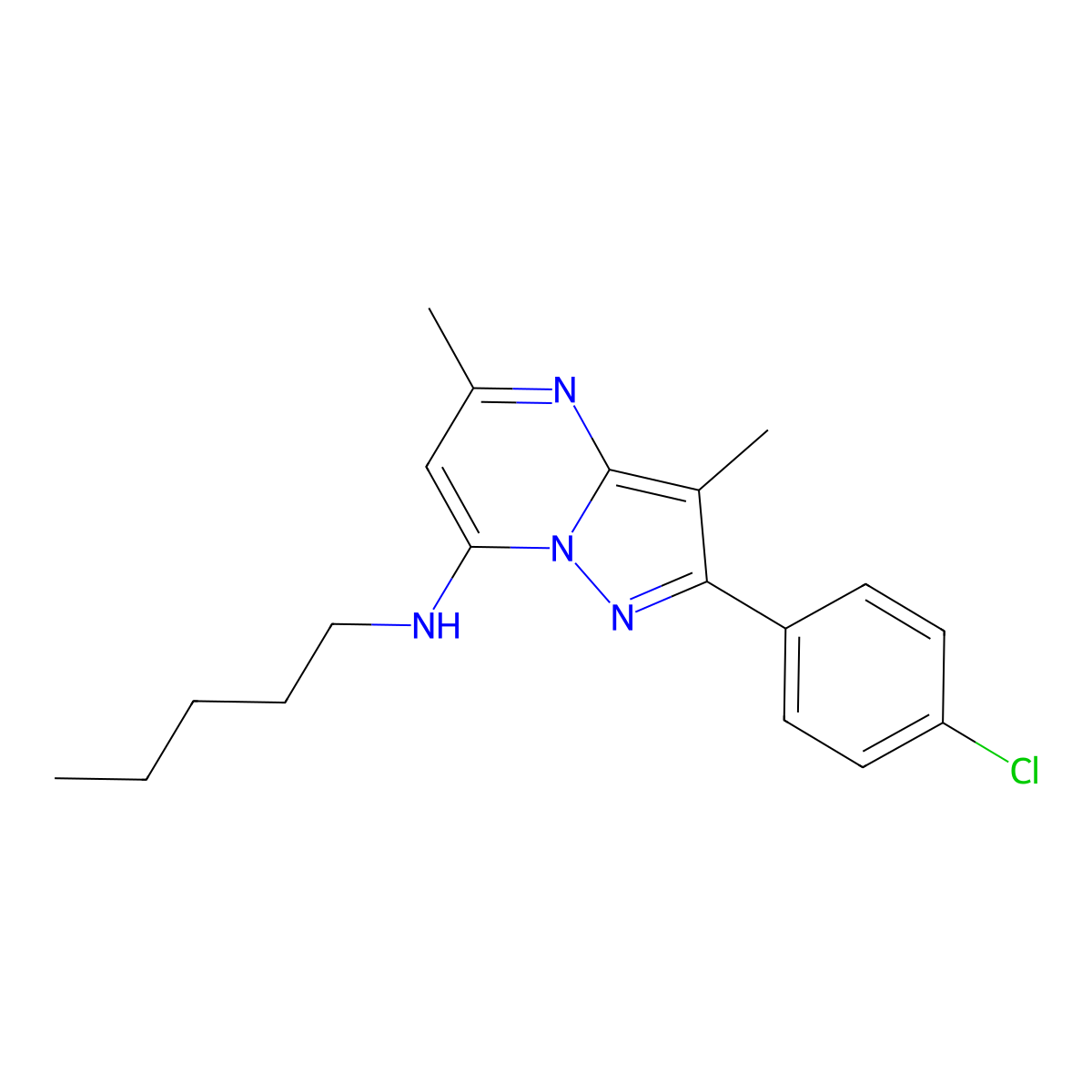 2-(4-chlorophenyl)-3,5-dimethyl-N-pentylpyrazolo[1,5-a]pyrimidin-7-amine molecular structure, CAS 1203367-13-8