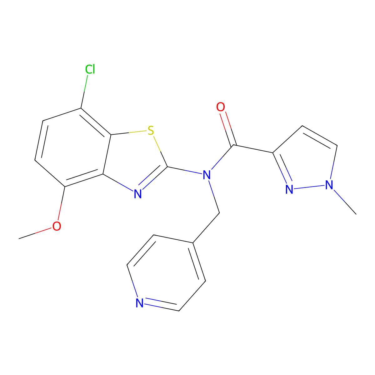N-(7-chloro-4-methoxybenzo[d]thiazol-2-yl)-1-methyl-N-(pyridin-4-ylmethyl)-1H-pyrazole-3-carboxamide molecular structure, CAS 1203367-95-6