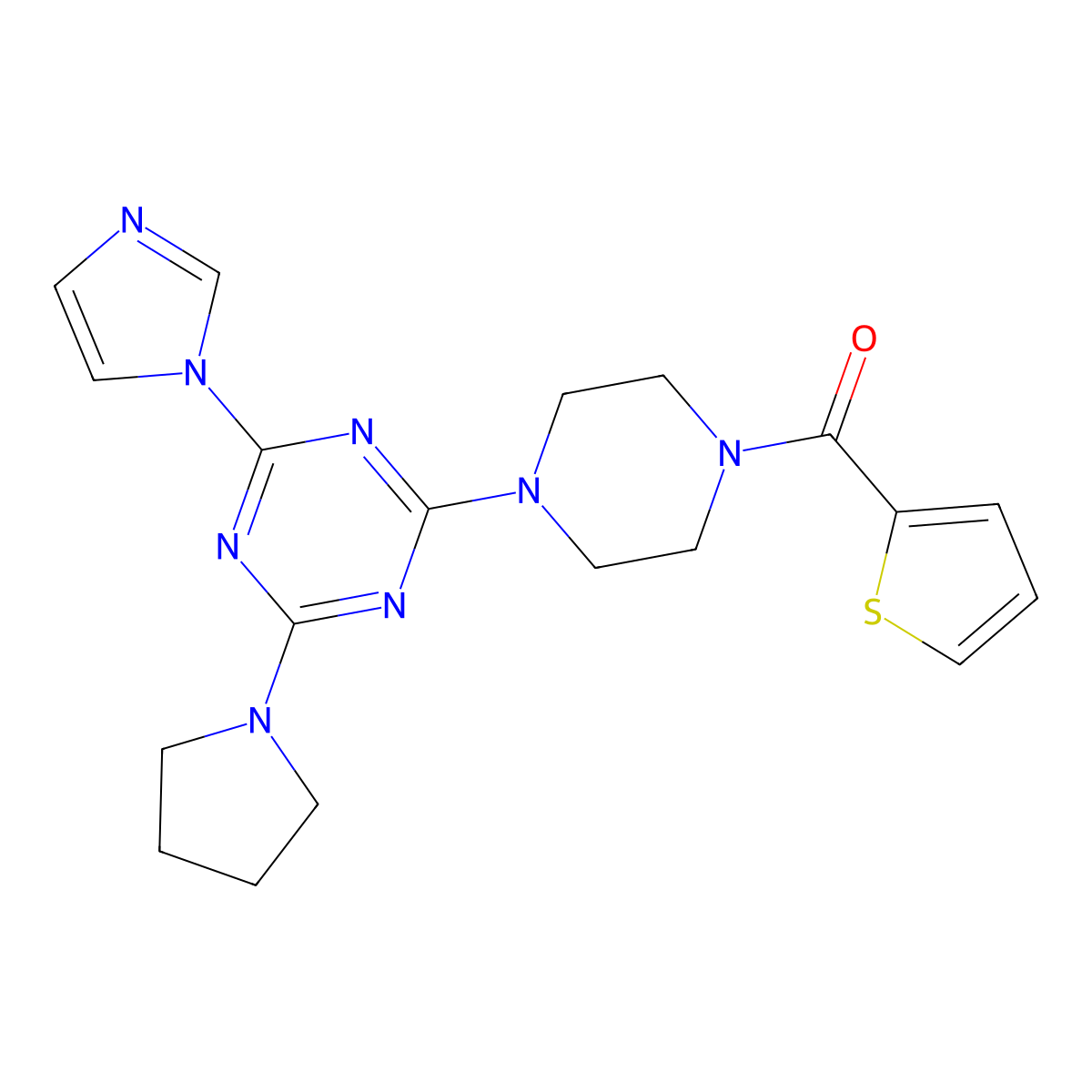 (4-(4-(1H-imidazol-1-yl)-6-(pyrrolidin-1-yl)-1,3,5-triazin-2-yl)piperazin-1-yl)(thiophen-2-yl)methanone molecular structure, CAS 1203368-21-1