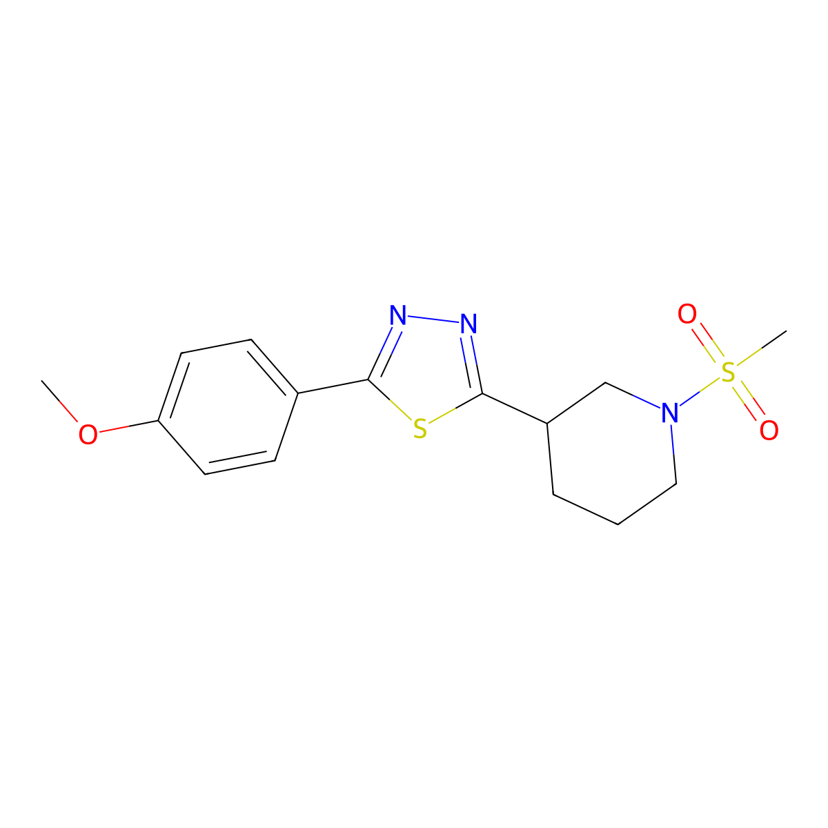 2-(4-Methoxyphenyl)-5-(1-(methylsulfonyl)piperidin-3-yl)-1,3,4-thiadiazole molecular structure, CAS 1203369-03-2