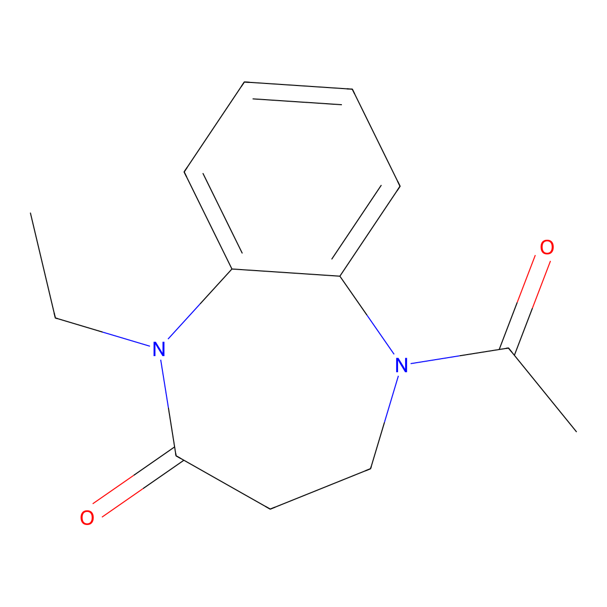 2H-1,5-Benzodiazepin-2-one, 1,3,4,5-tetrahydro-5-acetyl-1-ethyl- molecular structure, CAS 120337-25-9
