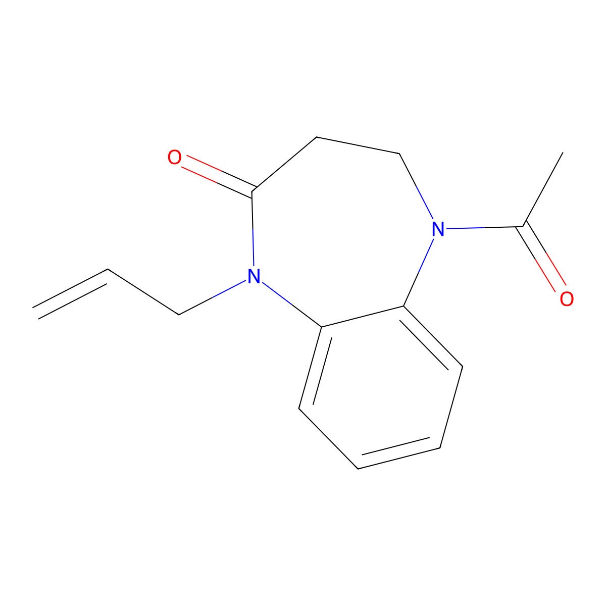 2H-1,5-Benzodiazepin-2-one, 1,3,4,5-tetrahydro-5-acetyl-1-(2-propenyl)- molecular structure, CAS 120337-30-6