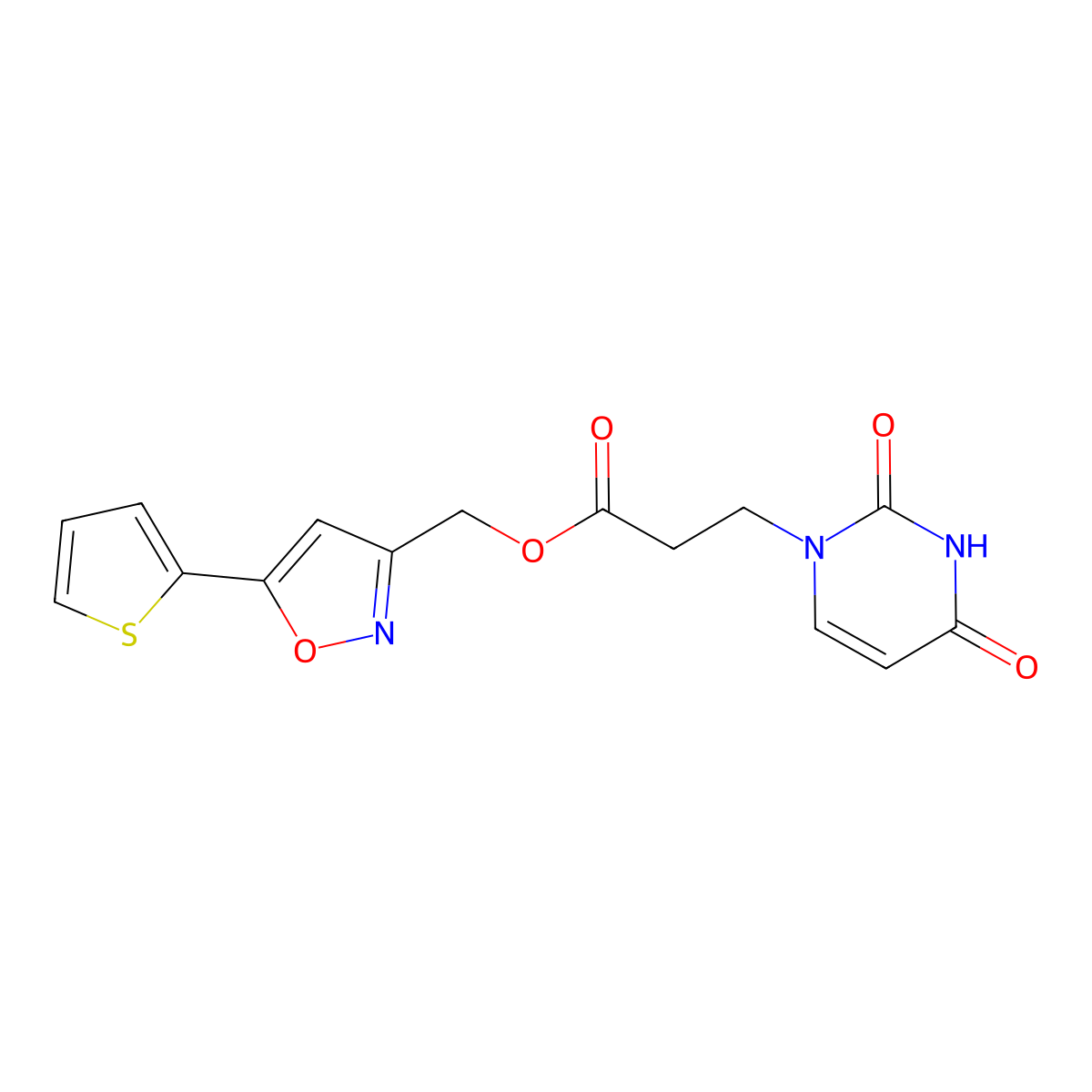 (5-(thiophen-2-yl)isoxazol-3-yl)methyl 3-(2,4-dioxo-3,4-dihydropyrimidin-1(2H)-yl)propanoate molecular structure, CAS 1203371-09-8