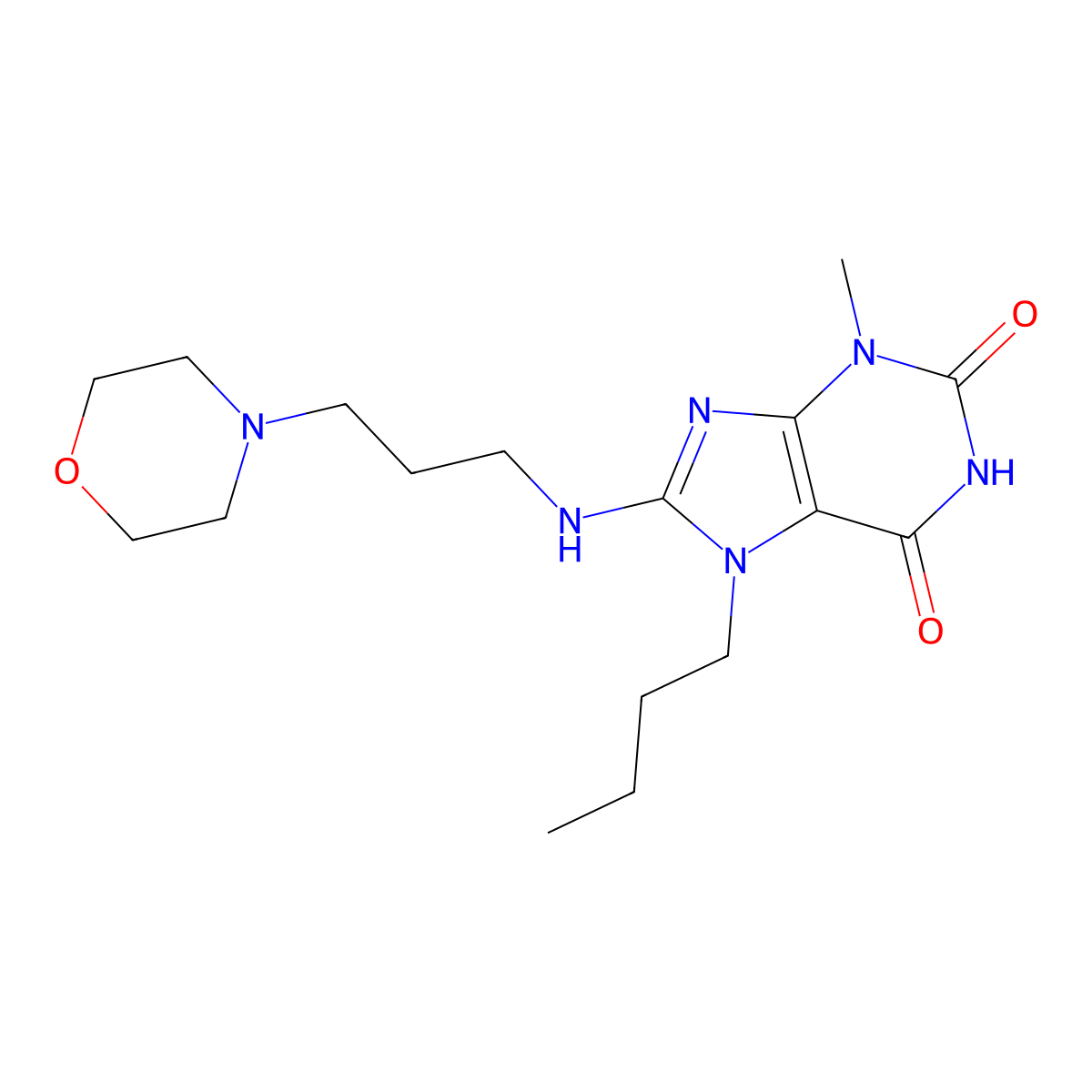 7-butyl-3-methyl-8-{[3-(morpholin-4-yl)propyl]amino}-2,3,6,7-tetrahydro-1H-purine-2,6-dione molecular structure, CAS 1203371-35-0
