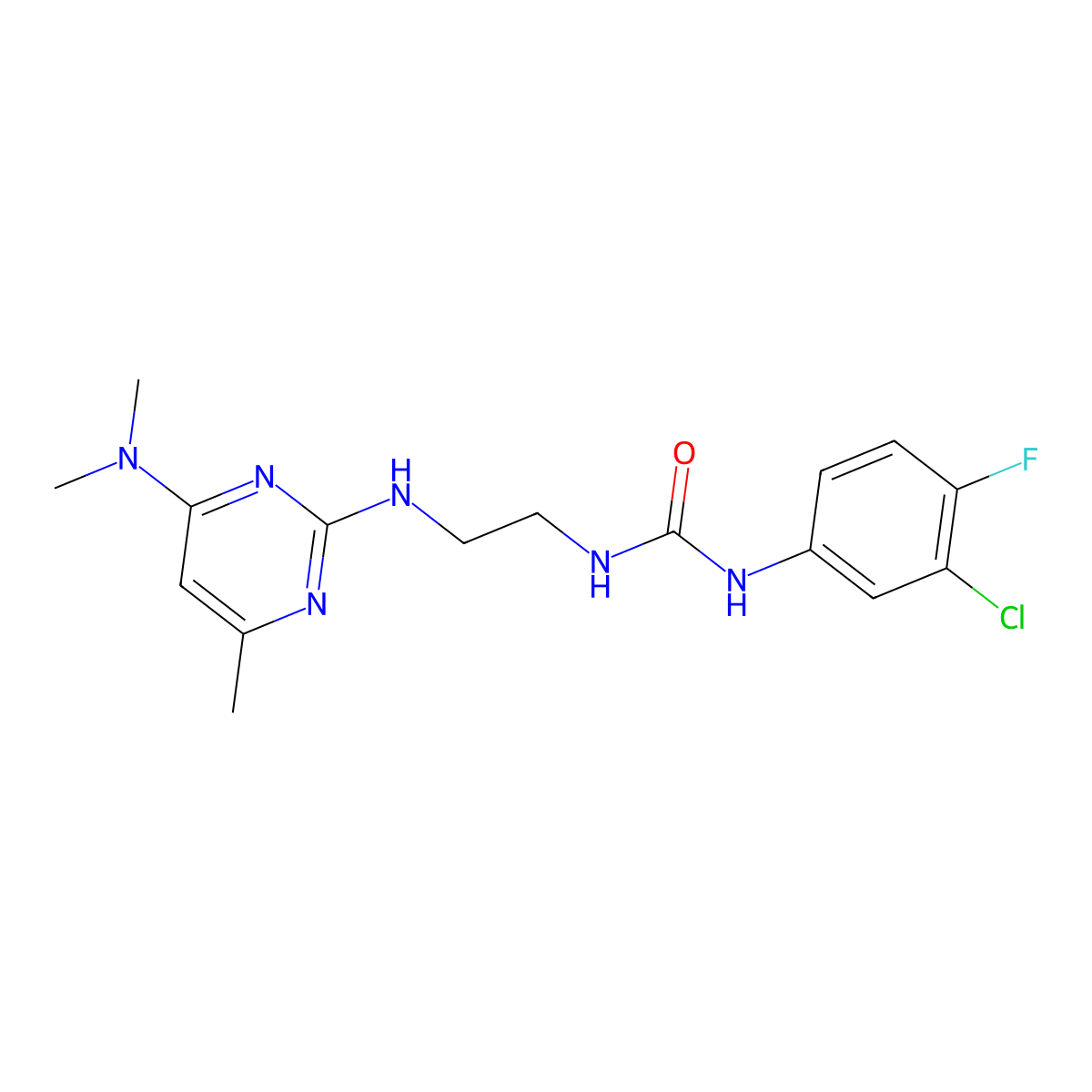 1-(3-Chloro-4-fluorophenyl)-3-(2-((4-(dimethylamino)-6-methylpyrimidin-2-yl)amino)ethyl)urea molecular structure, CAS 1203371-74-7
