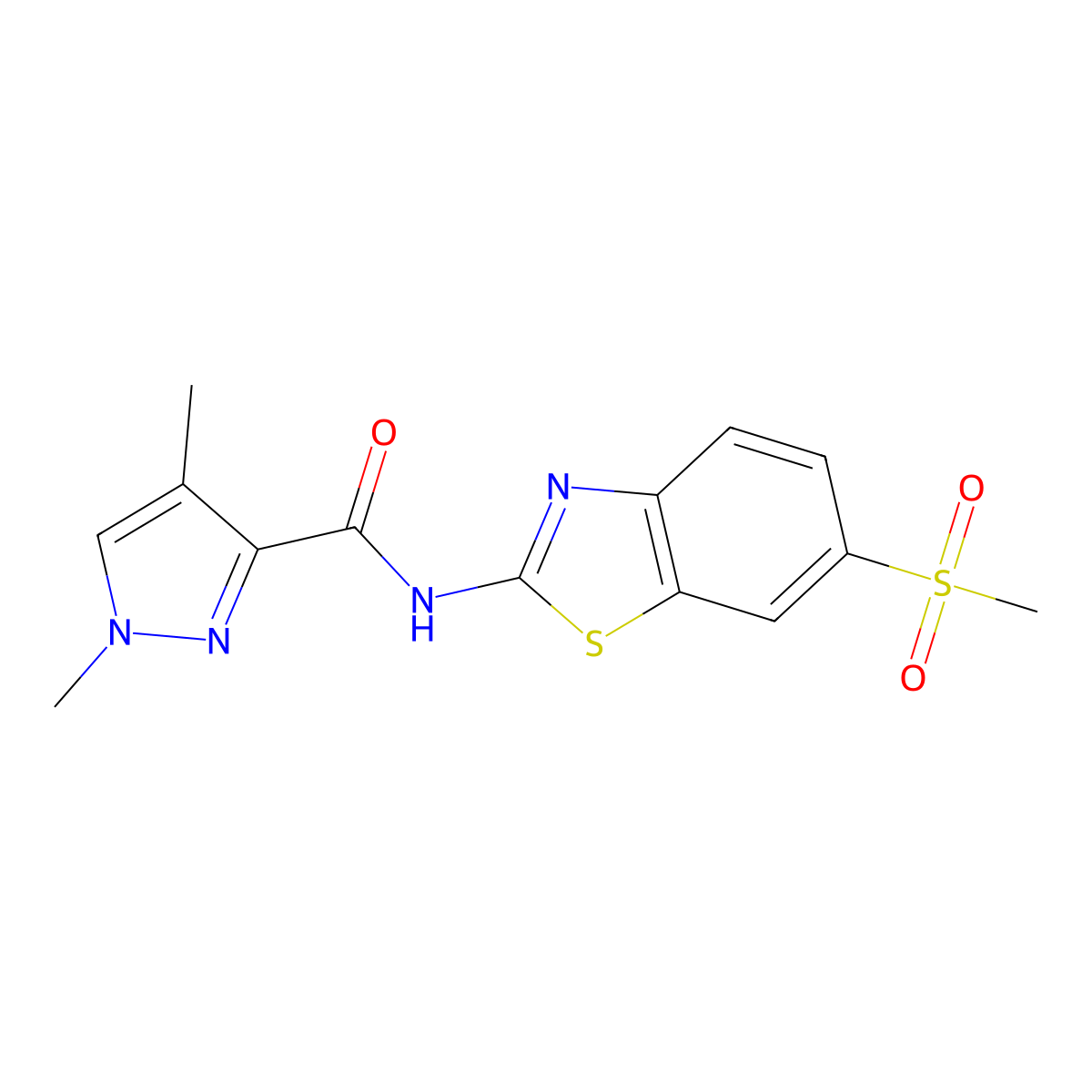 1,4-dimethyl-N-(6-(methylsulfonyl)benzo[d]thiazol-2-yl)-1H-pyrazole-3-carboxamide molecular structure, CAS 1203371-79-2
