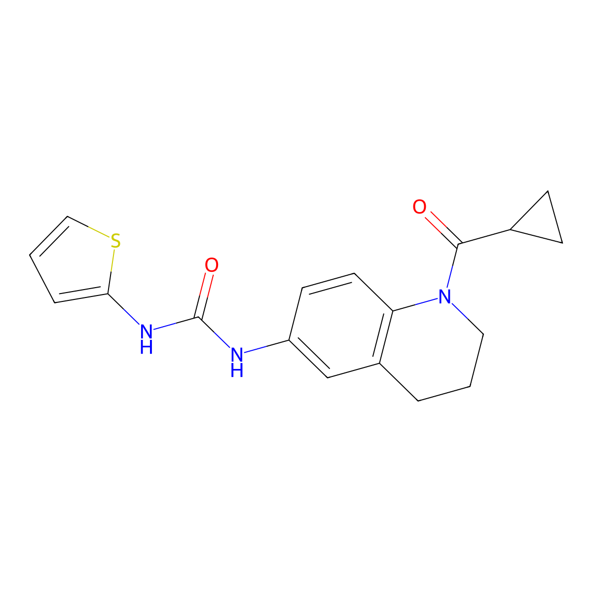 1-(1-Cyclopropanecarbonyl-1,2,3,4-tetrahydroquinolin-6-yl)-3-(thiophen-2-yl)urea molecular structure, CAS 1203372-29-5