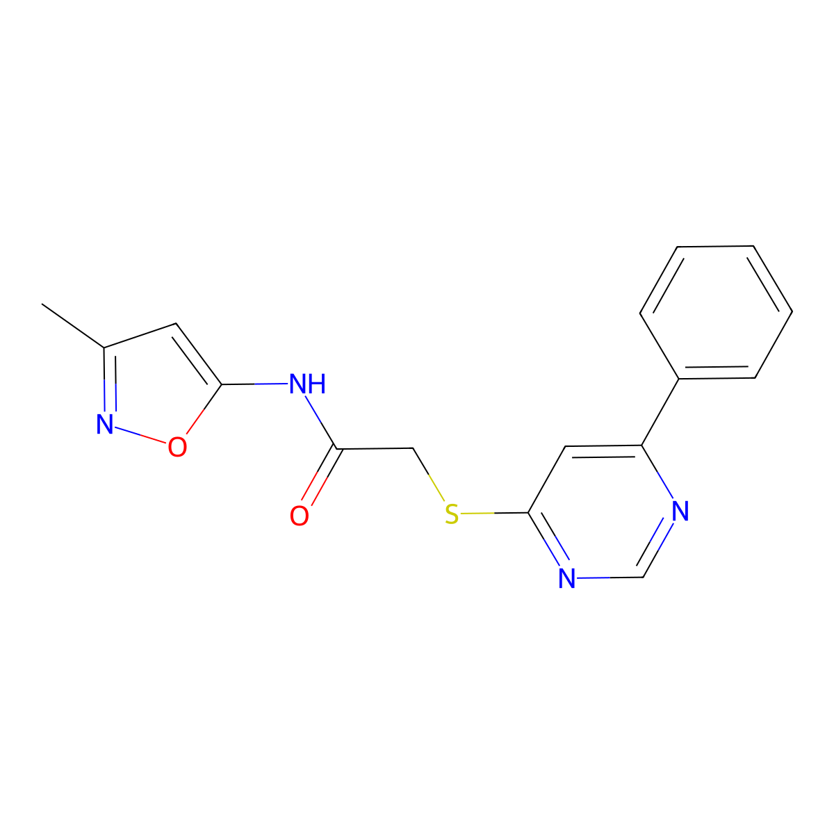 N-(3-methylisoxazol-5-yl)-2-((6-phenylpyrimidin-4-yl)thio)acetamide molecular structure, CAS 1203372-33-1