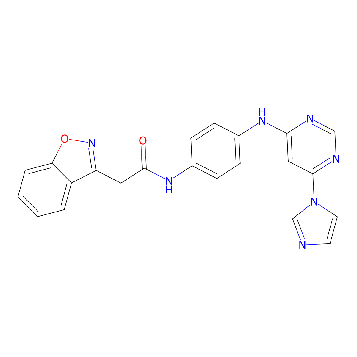 N-(4-((6-(1H-imidazol-1-yl)pyrimidin-4-yl)amino)phenyl)-2-(benzo[d]isoxazol-3-yl)acetamide molecular structure, CAS 1203372-71-7