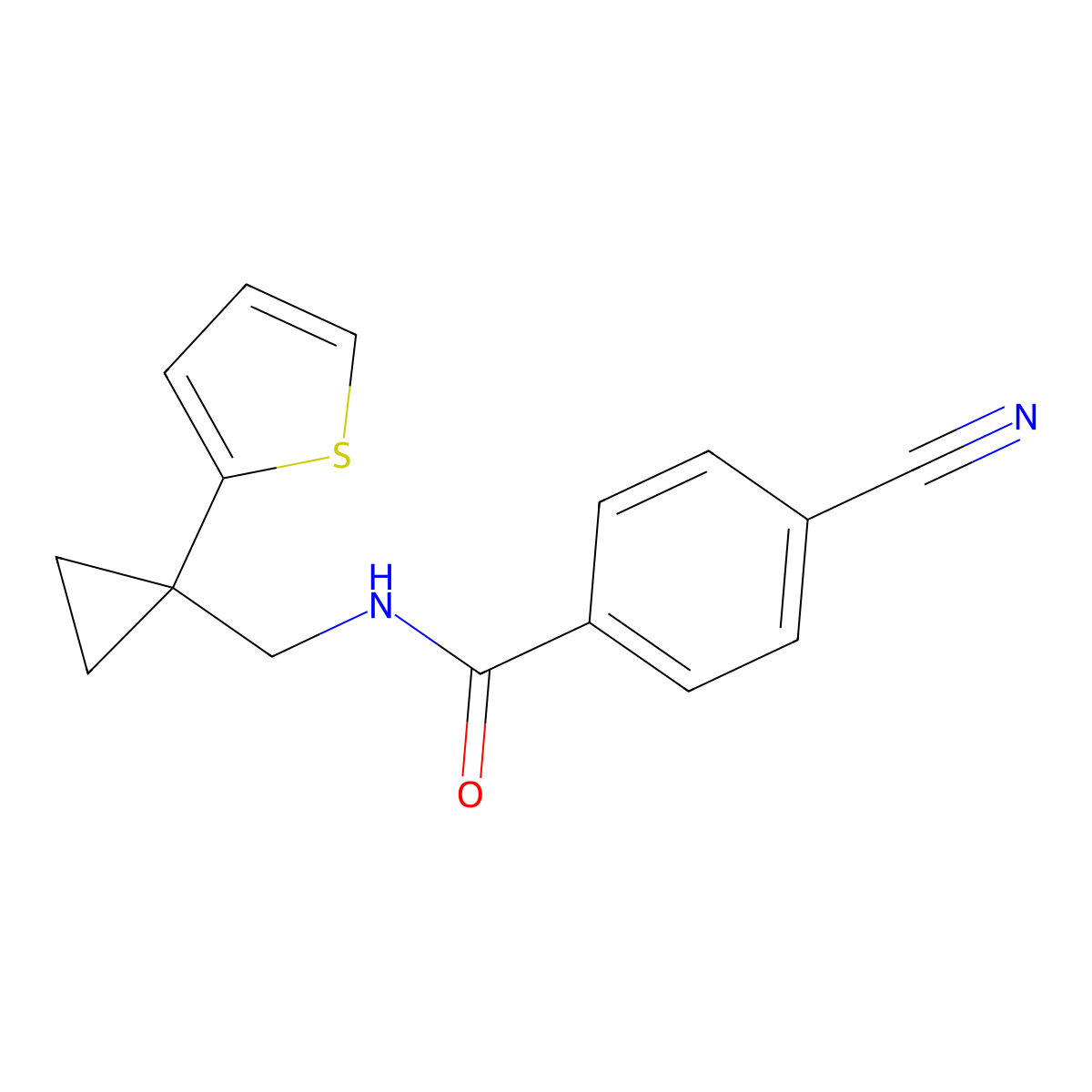 4-cyano-N-((1-(thiophen-2-yl)cyclopropyl)methyl)benzamide molecular structure, CAS 1203372-75-1