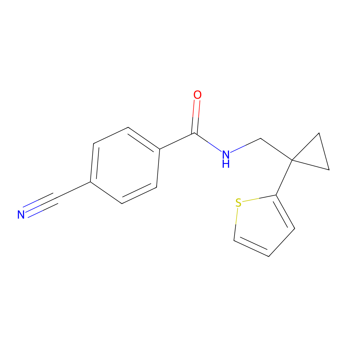 4-cyano-N-((1-(thiophen-2-yl)cyclopropyl)methyl)benzamide molecular structure, CAS 1203372-75-1
