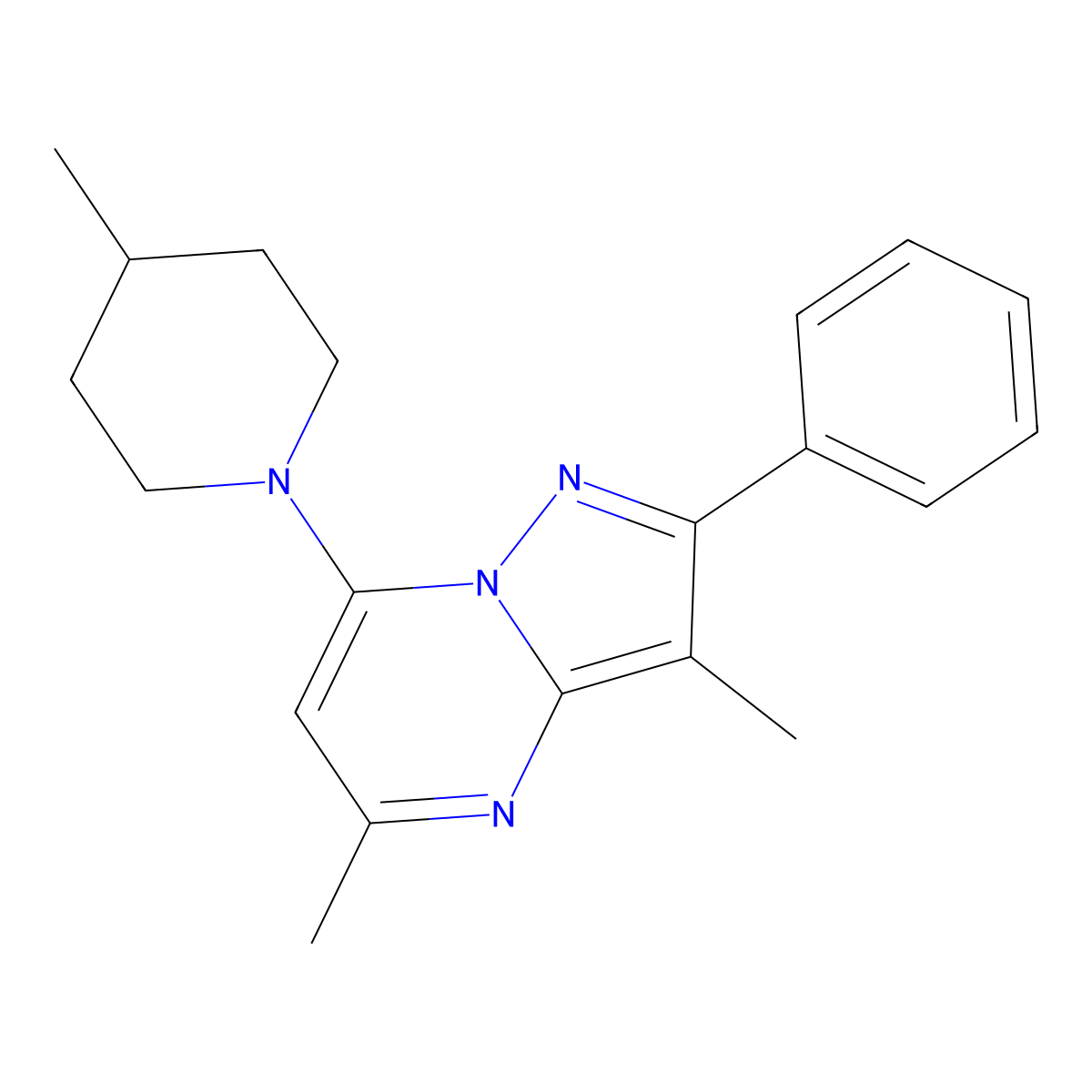 3,5-Dimethyl-7-(4-methylpiperidin-1-yl)-2-phenylpyrazolo[1,5-a]pyrimidine molecular structure, CAS 1203373-05-0