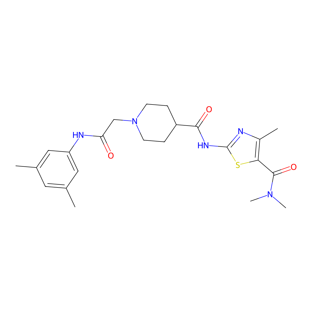 2-(1-(2-((3,5-dimethylphenyl)amino)-2-oxoethyl)piperidine-4-carboxamido)-N,N,4-trimethylthiazole-5-carboxamide molecular structure, CAS 1203373-90-3