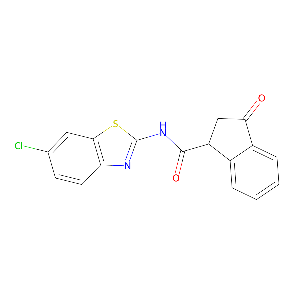 N-(6-chlorobenzo[d]thiazol-2-yl)-3-oxo-2,3-dihydro-1H-indene-1-carboxamide molecular structure, CAS 1203374-28-0