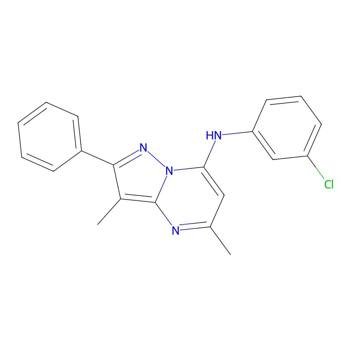 N-(3-chlorophenyl)-3,5-dimethyl-2-phenylpyrazolo[1,5-a]pyrimidin-7-amine molecular structure, CAS 1203374-67-7