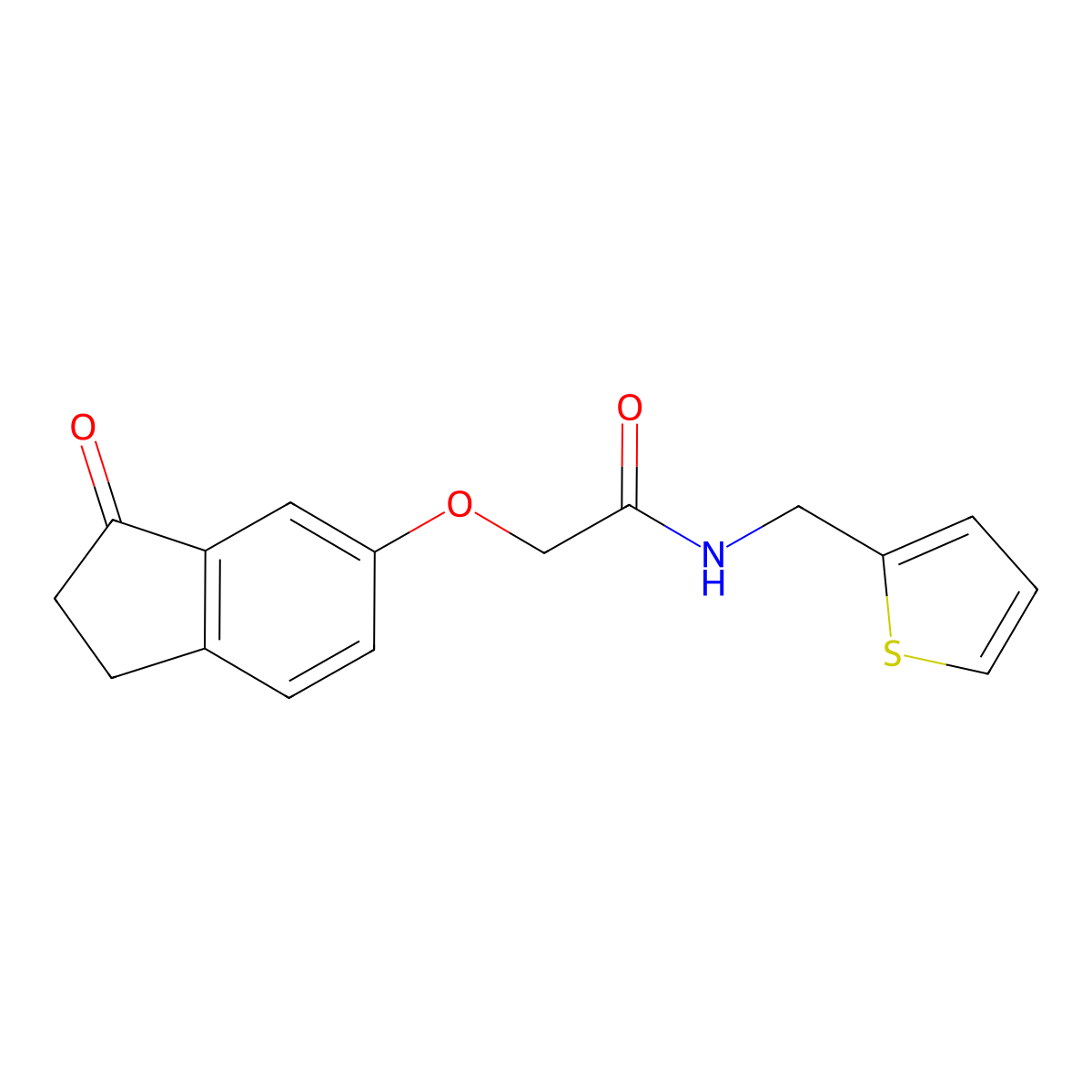 2-((3-oxo-2,3-dihydro-1H-inden-5-yl)oxy)-N-(thiophen-2-ylmethyl)acetamide molecular structure, CAS 1203374-74-6