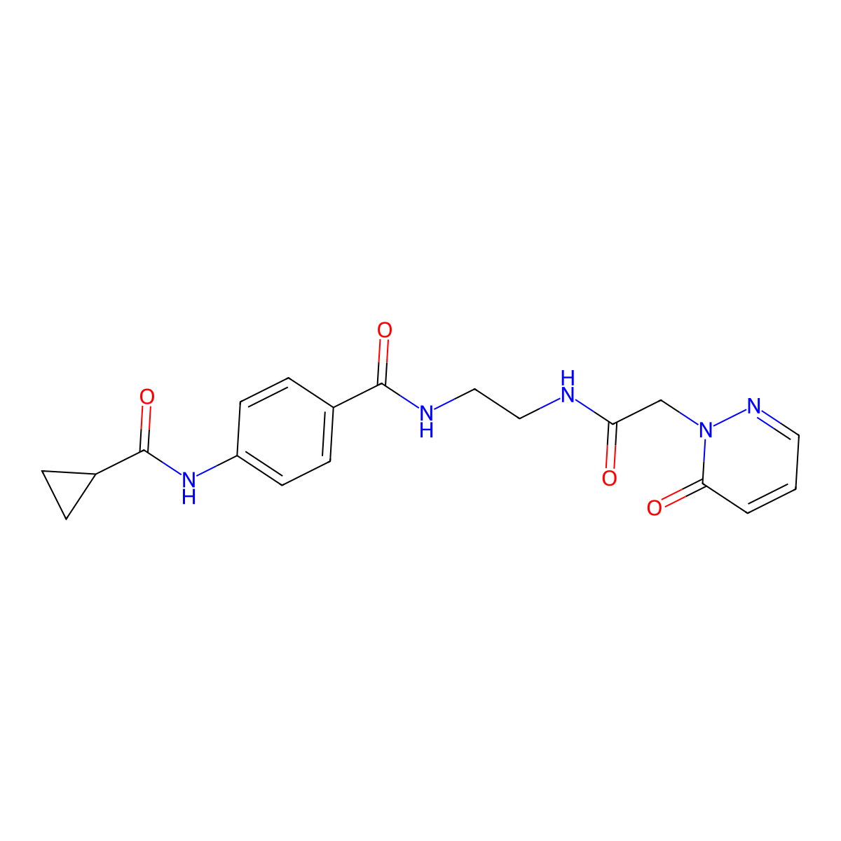 4-(cyclopropanecarboxamido)-N-(2-(2-(6-oxopyridazin-1(6H)-yl)acetamido)ethyl)benzamide molecular structure, CAS 1203375-44-3