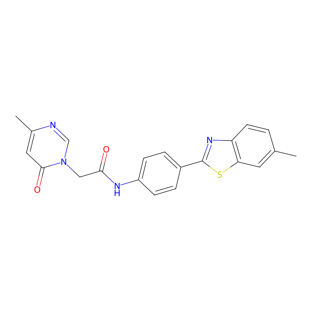 2-(4-methyl-6-oxopyrimidin-1(6H)-yl)-N-(4-(6-methylbenzo[d]thiazol-2-yl)phenyl)acetamide molecular structure, CAS 1203375-82-9