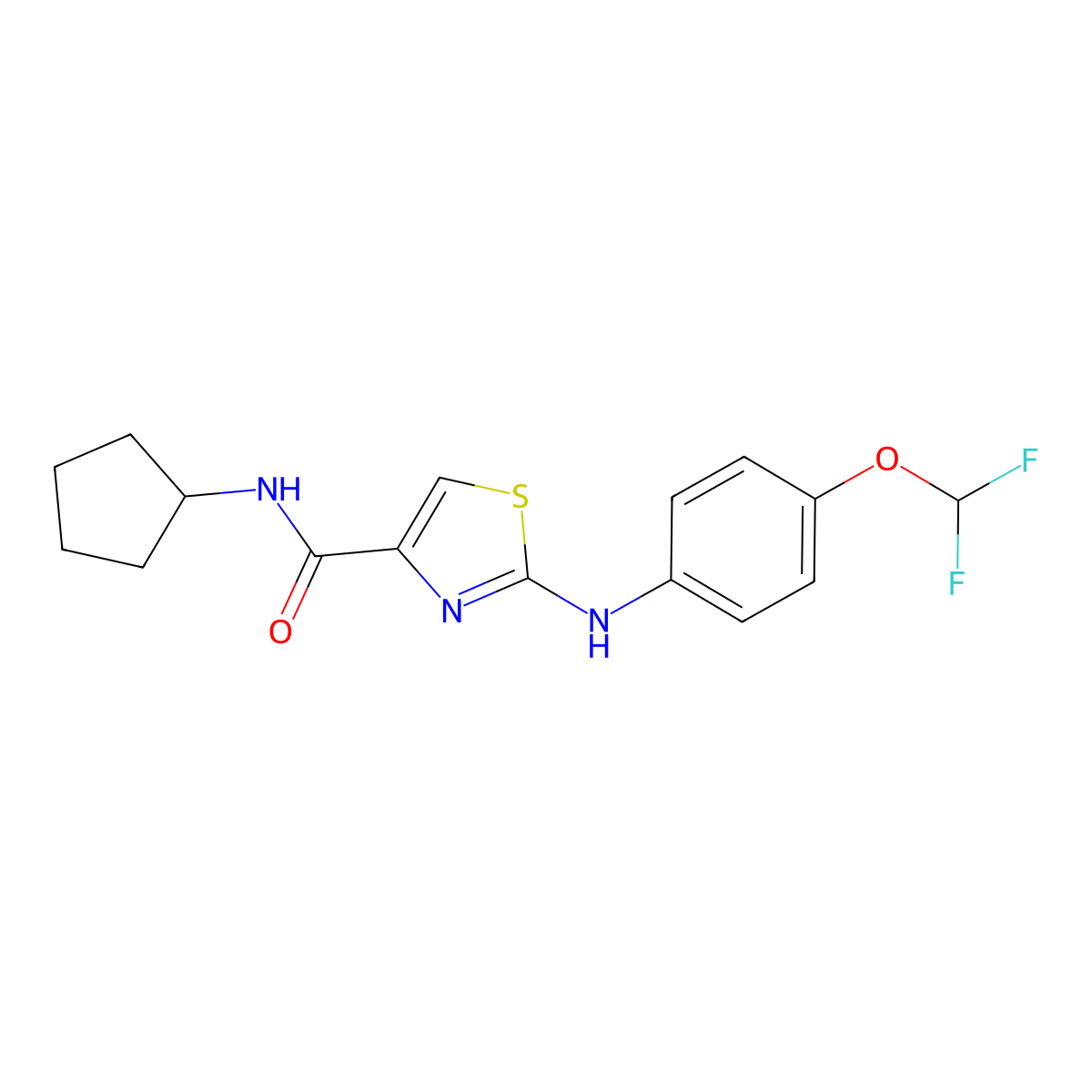N-cyclopentyl-2-((4-(difluoromethoxy)phenyl)amino)thiazole-4-carboxamide molecular structure, CAS 1203376-31-1