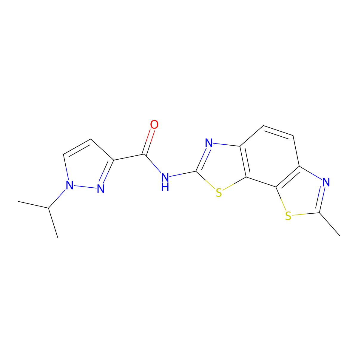 1-isopropyl-N-(7-methylbenzo[1,2-d:4,3-d']bis(thiazole)-2-yl)-1H-pyrazole-3-carboxamide molecular structure, CAS 1203376-83-3