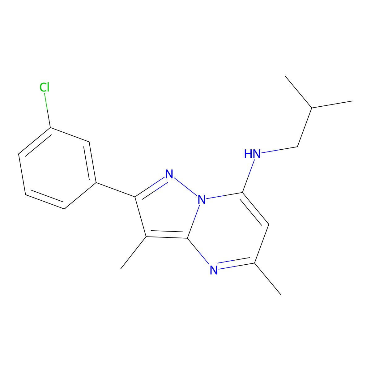 2-(3-chlorophenyl)-N-isobutyl-3,5-dimethylpyrazolo[1,5-a]pyrimidin-7-amine molecular structure, CAS 1203378-53-3