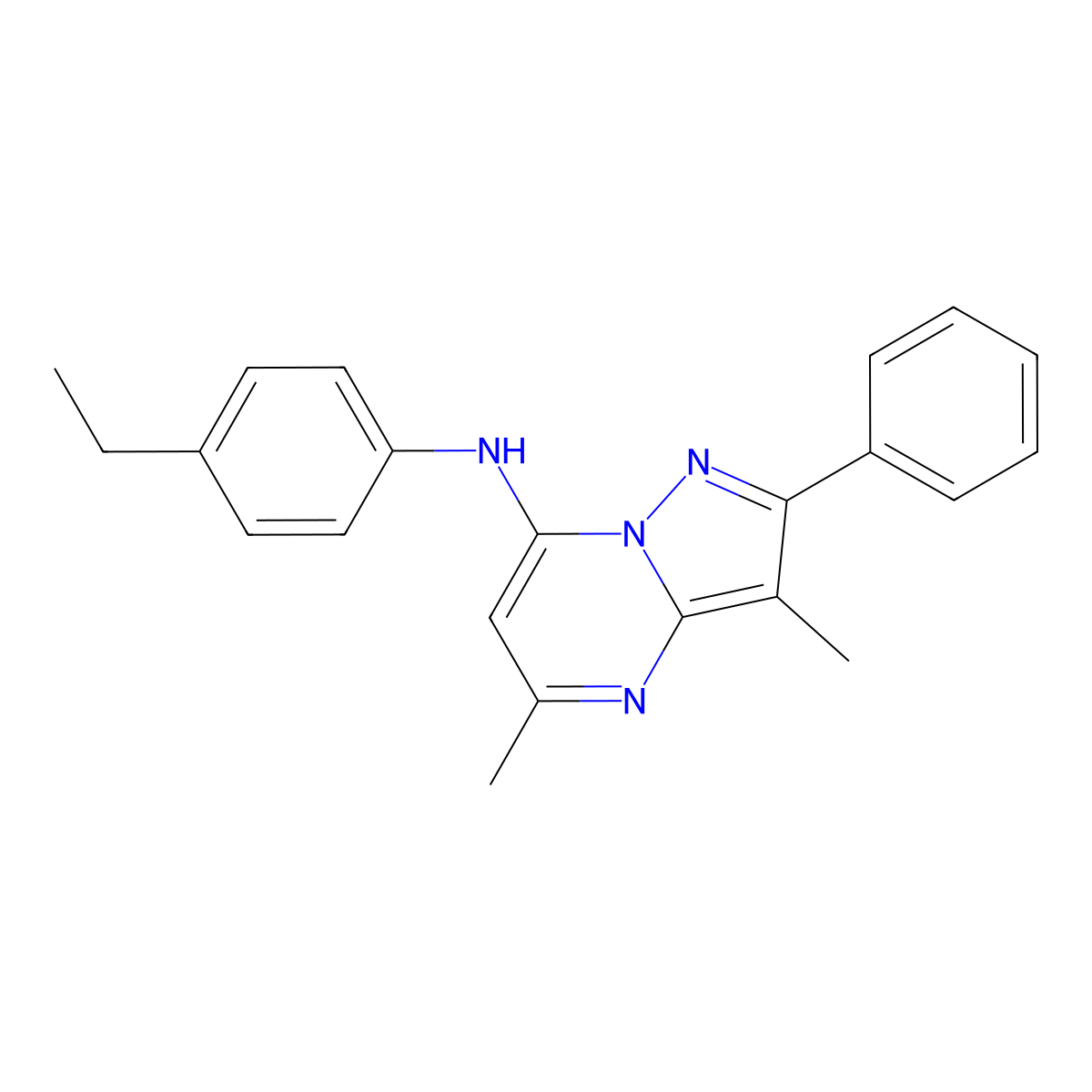 N-(4-ethylphenyl)-3,5-dimethyl-2-phenylpyrazolo[1,5-a]pyrimidin-7-amine molecular structure, CAS 1203378-88-4