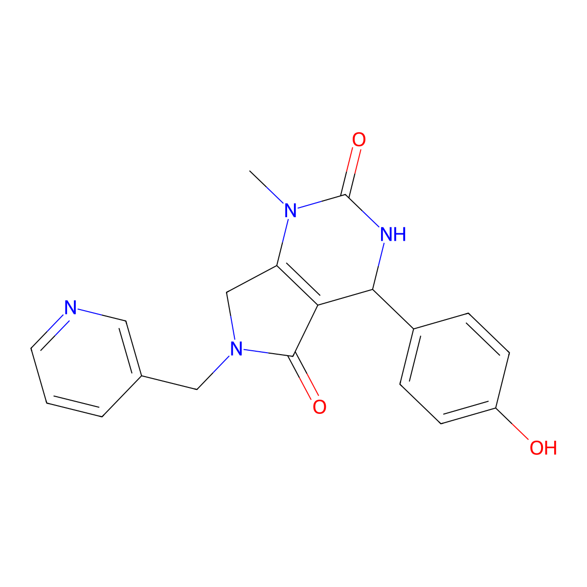 4-(4-hydroxyphenyl)-1-methyl-6-[(pyridin-3-yl)methyl]-1H,2H,3H,4H,5H,6H,7H-pyrrolo[3,4-d]pyrimidine-2,5-dione molecular structure, CAS 1203380-45-3