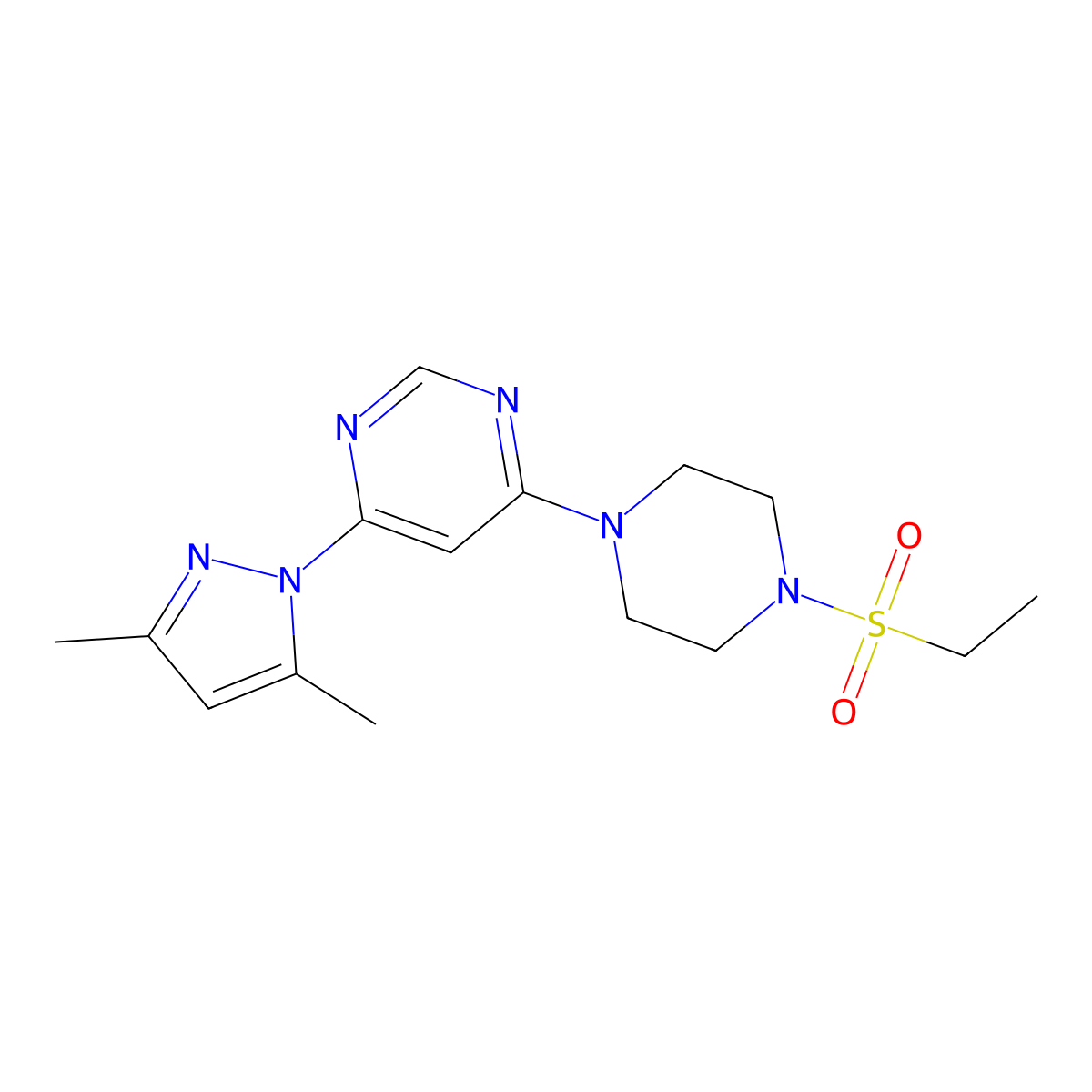 4-(3,5-dimethyl-1H-pyrazol-1-yl)-6-(4-(ethylsulfonyl)piperazin-1-yl)pyrimidine molecular structure, CAS 1203380-81-7