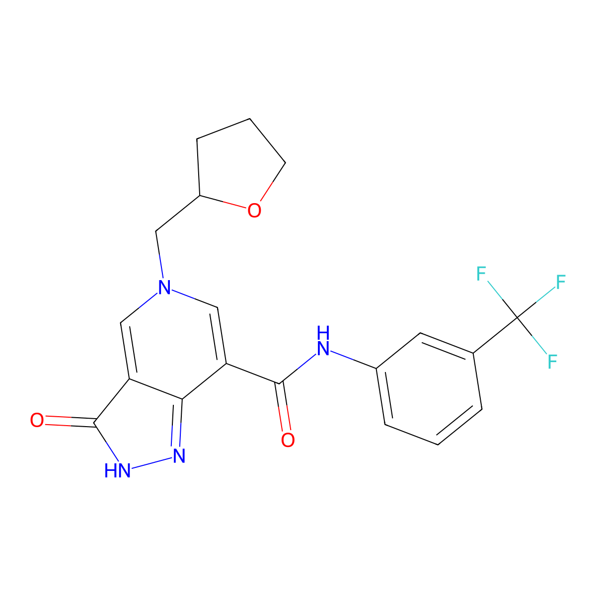 3-oxo-5-((tetrahydrofuran-2-yl)methyl)-N-(3-(trifluoromethyl)phenyl)-3,5-dihydro-2H-pyrazolo[4,3-c]pyridine-7-carboxamide molecular structure, CAS 1203381-28-5