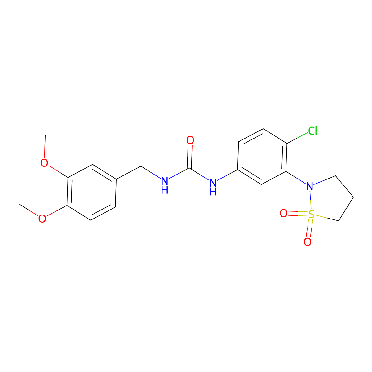 1-(4-Chloro-3-(1,1-dioxidoisothiazolidin-2-yl)phenyl)-3-(3,4-dimethoxybenzyl)urea molecular structure, CAS 1203381-49-0