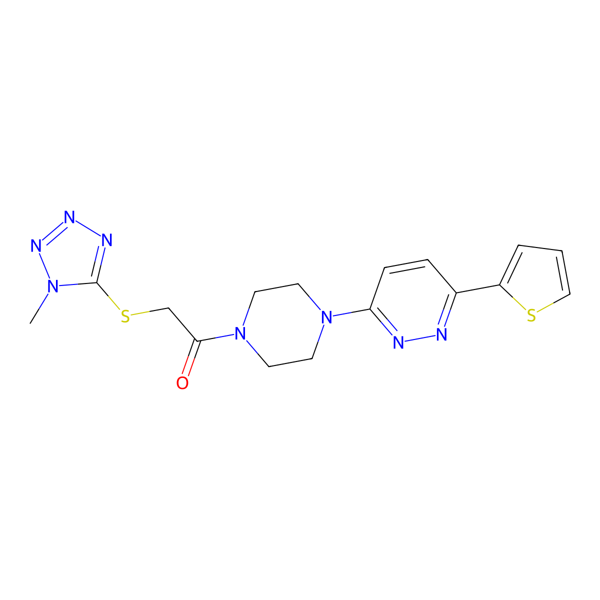 2-((1-methyl-1H-tetrazol-5-yl)thio)-1-(4-(6-(thiophen-2-yl)pyridazin-3-yl)piperazin-1-yl)ethanone molecular structure, CAS 1203381-97-8