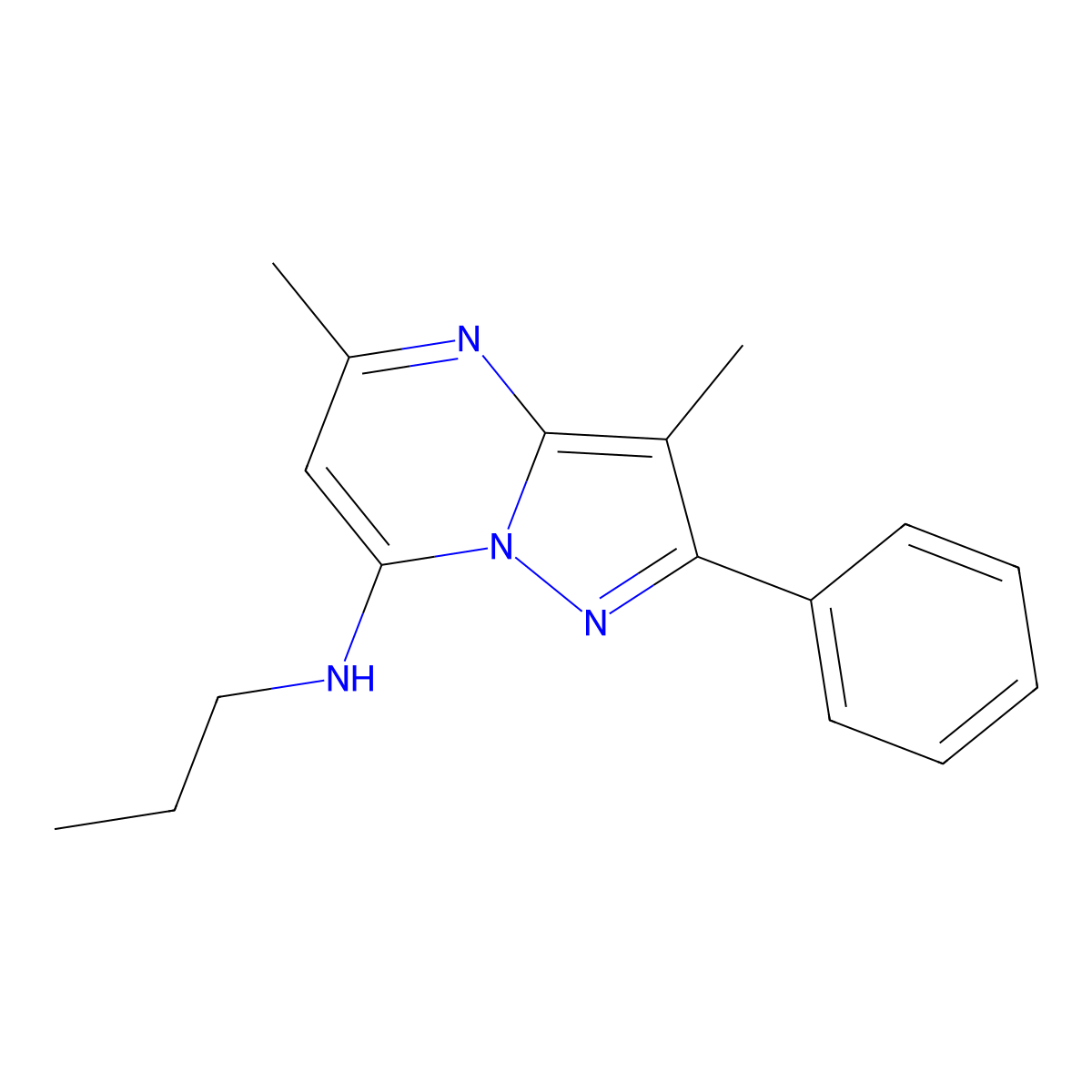 3,5-dimethyl-2-phenyl-N-propylpyrazolo[1,5-a]pyrimidin-7-amine molecular structure, CAS 1203382-22-2