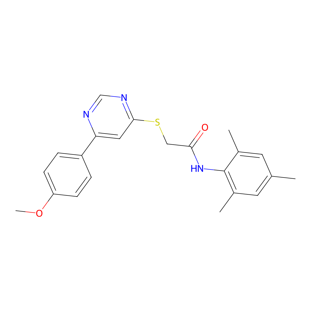 N-mesityl-2-((6-(4-methoxyphenyl)pyrimidin-4-yl)thio)acetamide molecular structure, CAS 1203382-94-8