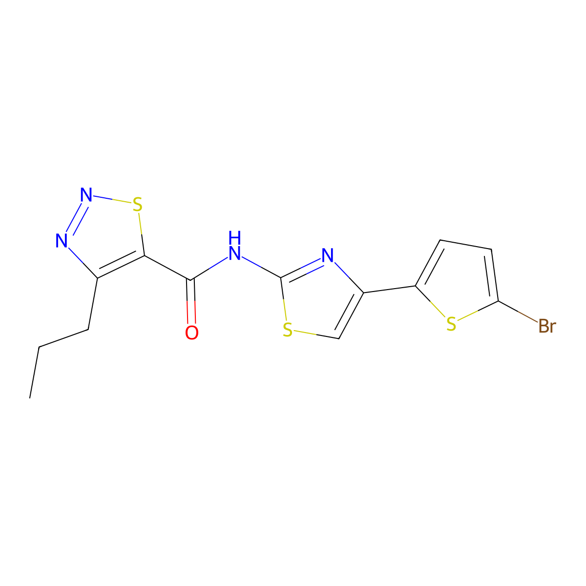 N-(4-(5-bromothiophen-2-yl)thiazol-2-yl)-4-propyl-1,2,3-thiadiazole-5-carboxamide molecular structure, CAS 1203383-12-3
