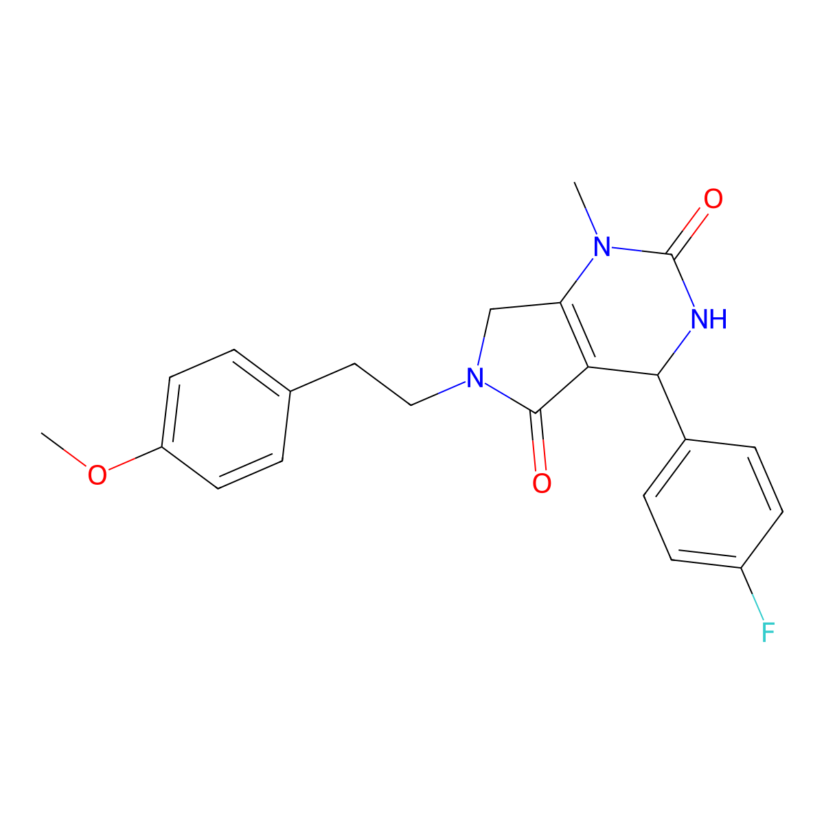 4-(4-fluorophenyl)-6-(4-methoxyphenethyl)-1-methyl-3,4,6,7-tetrahydro-1H-pyrrolo[3,4-d]pyrimidine-2,5-dione molecular structure, CAS 1203384-19-3