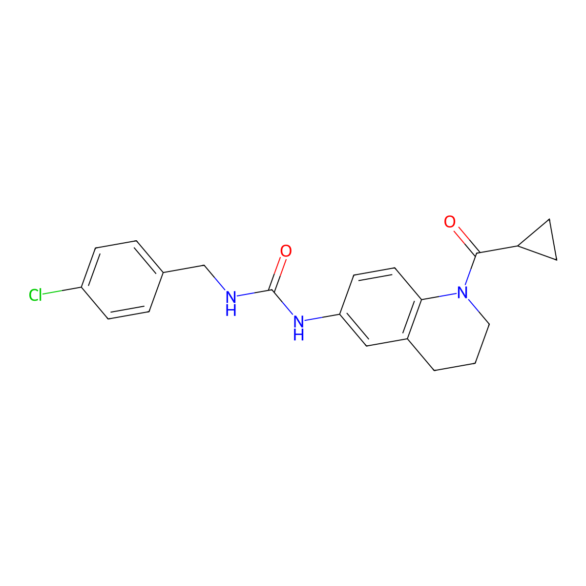 1-(4-Chlorobenzyl)-3-(1-(cyclopropanecarbonyl)-1,2,3,4-tetrahydroquinolin-6-yl)urea molecular structure, CAS 1203384-37-5
