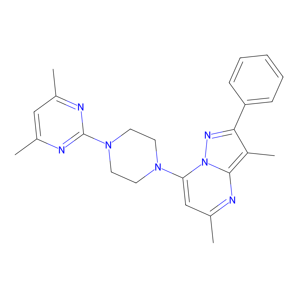 7-[4-(4,6-Dimethylpyrimidin-2-yl)piperazin-1-yl]-3,5-dimethyl-2-phenylpyrazolo[1,5-a]pyrimidine molecular structure, CAS 1203384-66-0