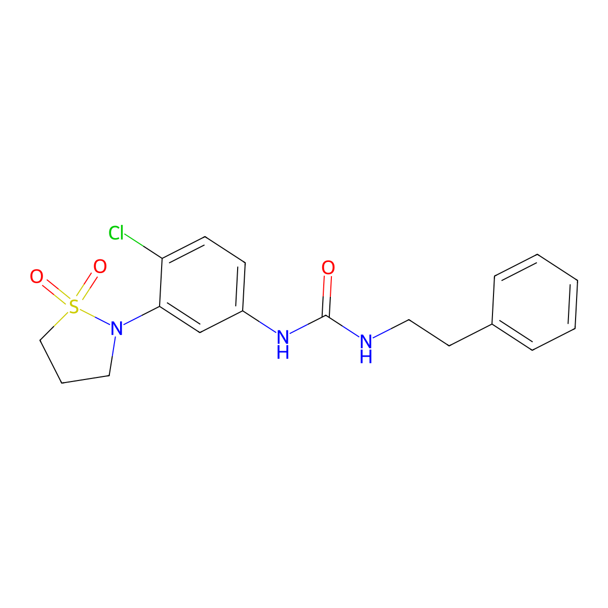 1-(4-Chloro-3-(1,1-dioxidoisothiazolidin-2-yl)phenyl)-3-phenethylurea molecular structure, CAS 1203385-59-4