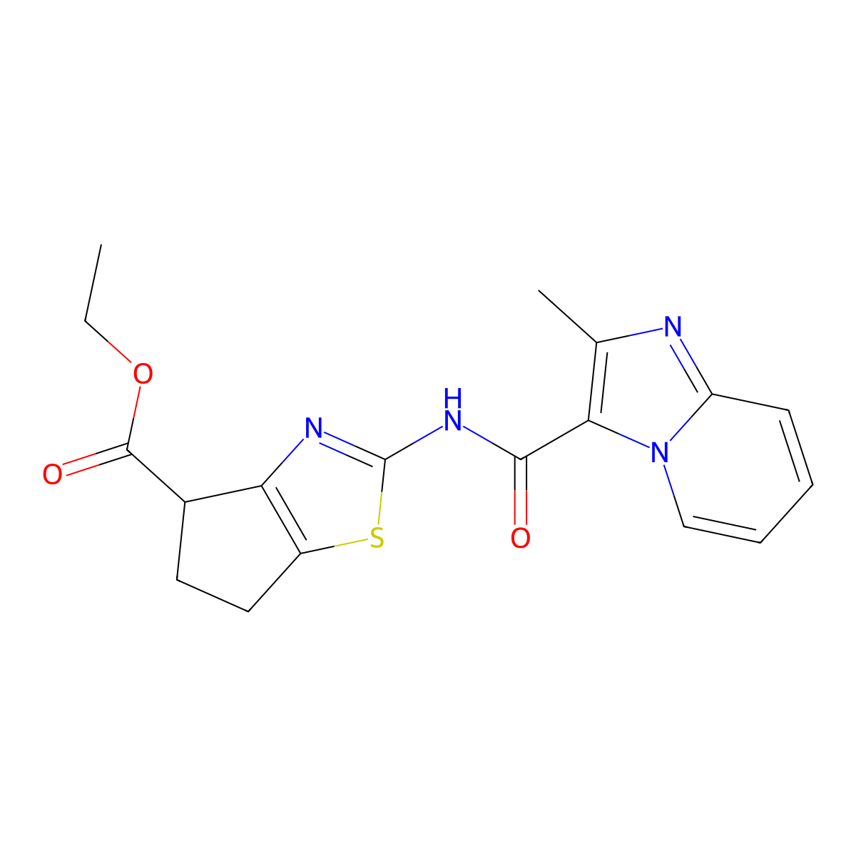 ethyl 2-(2-methylimidazo[1,2-a]pyridine-3-carboxamido)-5,6-dihydro-4H-cyclopenta[d]thiazole-4-carboxylate molecular structure, CAS 1203385-79-8