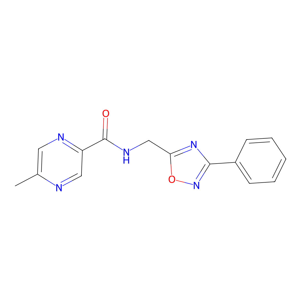 5-methyl-N-[(3-phenyl-1,2,4-oxadiazol-5-yl)methyl]pyrazine-2-carboxamide molecular structure, CAS 1203386-19-9