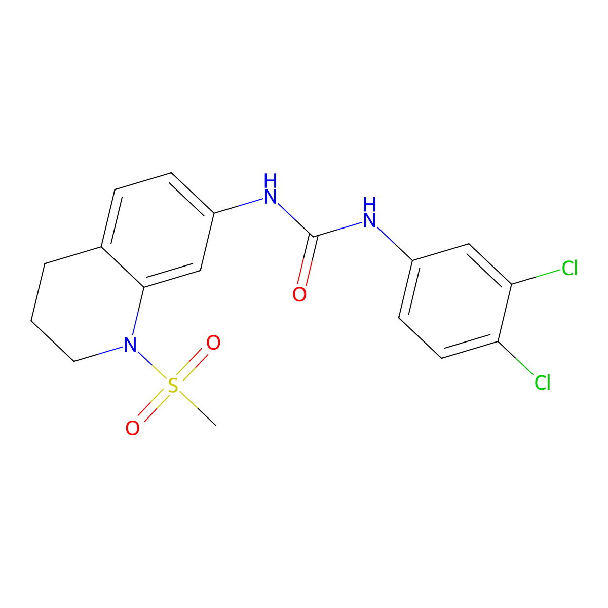 1-(3,4-Dichlorophenyl)-3-(1-(methylsulfonyl)-1,2,3,4-tetrahydroquinolin-7-yl)urea molecular structure, CAS 1203386-35-9