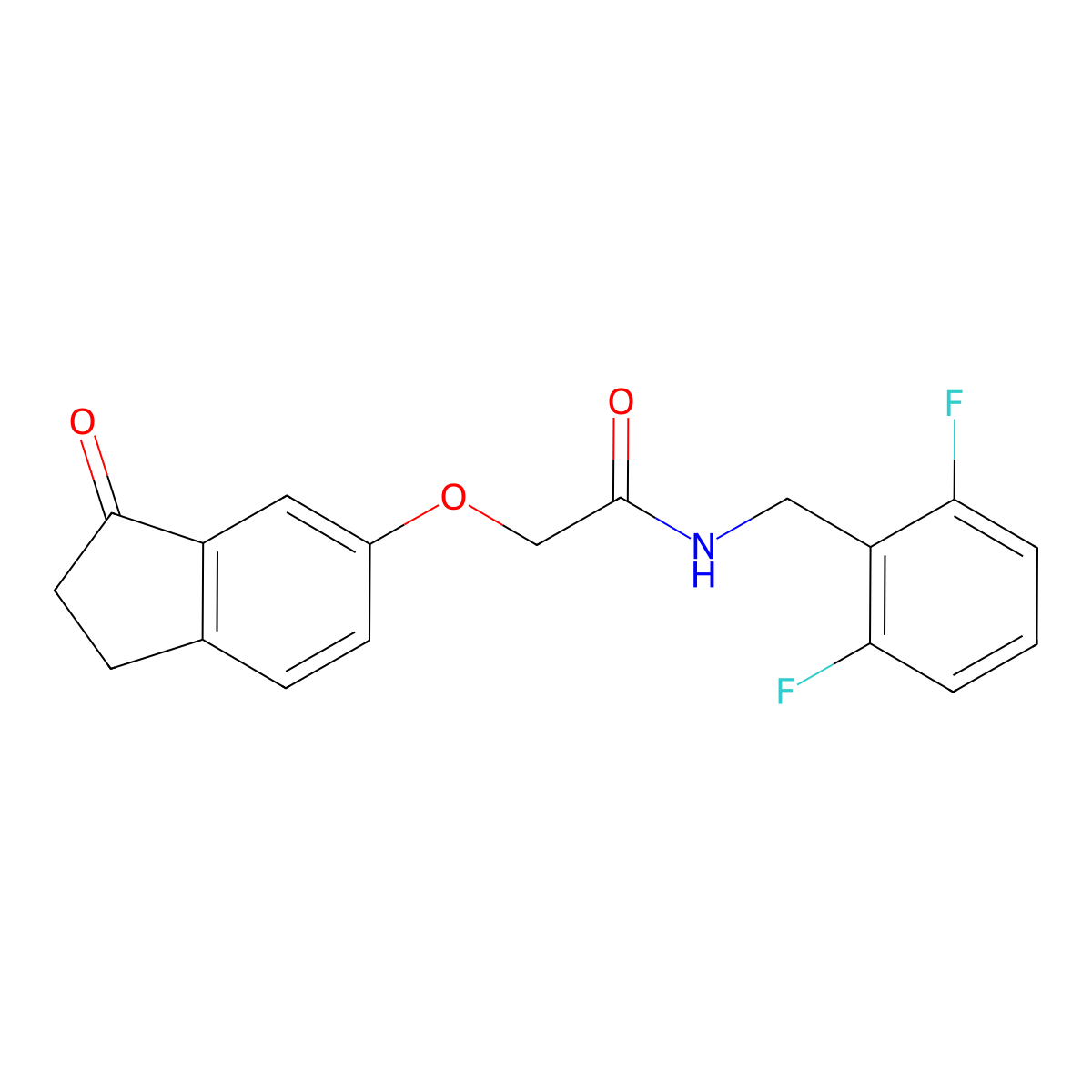 N-(2,6-difluorobenzyl)-2-((3-oxo-2,3-dihydro-1H-inden-5-yl)oxy)acetamide molecular structure, CAS 1203387-04-5