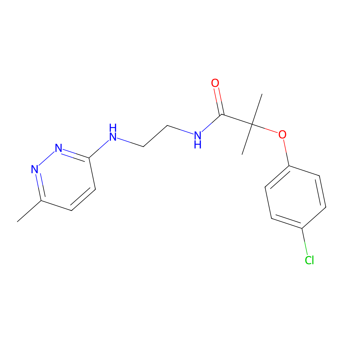 2-(4-chlorophenoxy)-2-methyl-N-{2-[(6-methylpyridazin-3-yl)amino]ethyl}propanamide molecular structure, CAS 1203387-26-1