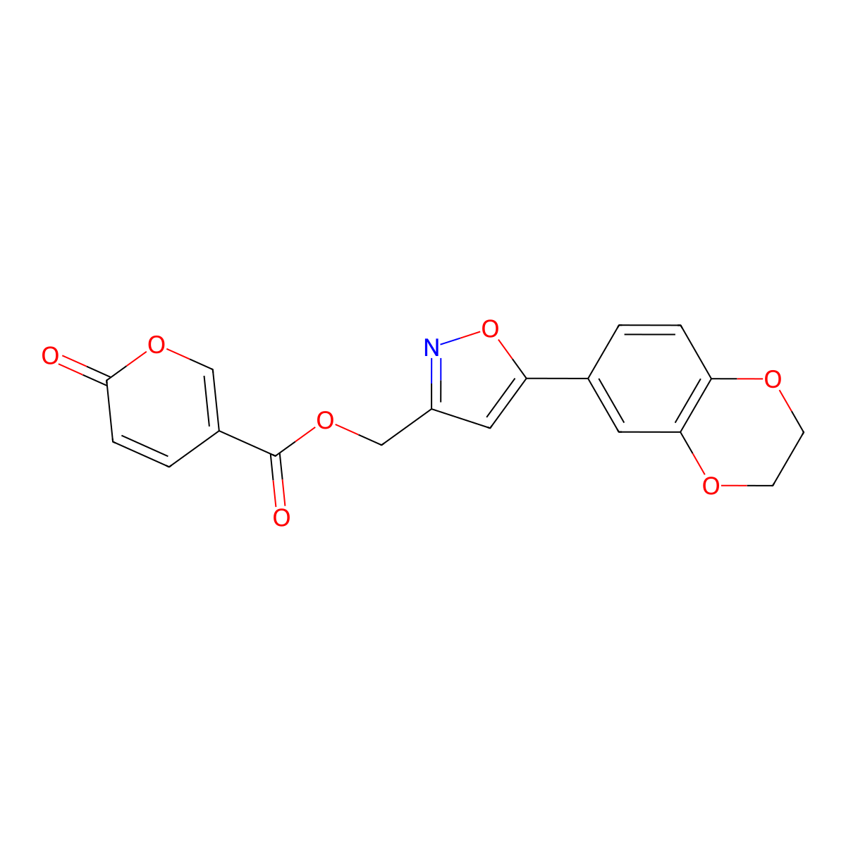 (5-(2,3-dihydrobenzo[b][1,4]dioxin-6-yl)isoxazol-3-yl)methyl 2-oxo-2H-pyran-5-carboxylate molecular structure, CAS 1203387-76-1